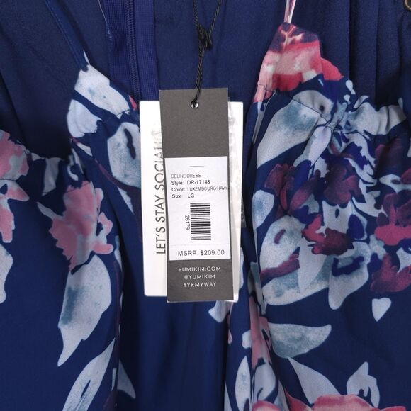 NWT Anthro YUMI KIM Size L Celine Mini Dress Women’s Blue Floral Cold Shoulder - Picture 10 of 11